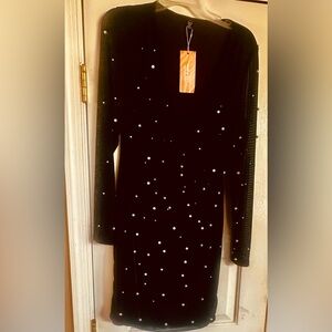 SHEIN Black V-Neck Sweater with Pearl Details. 2X in Size .